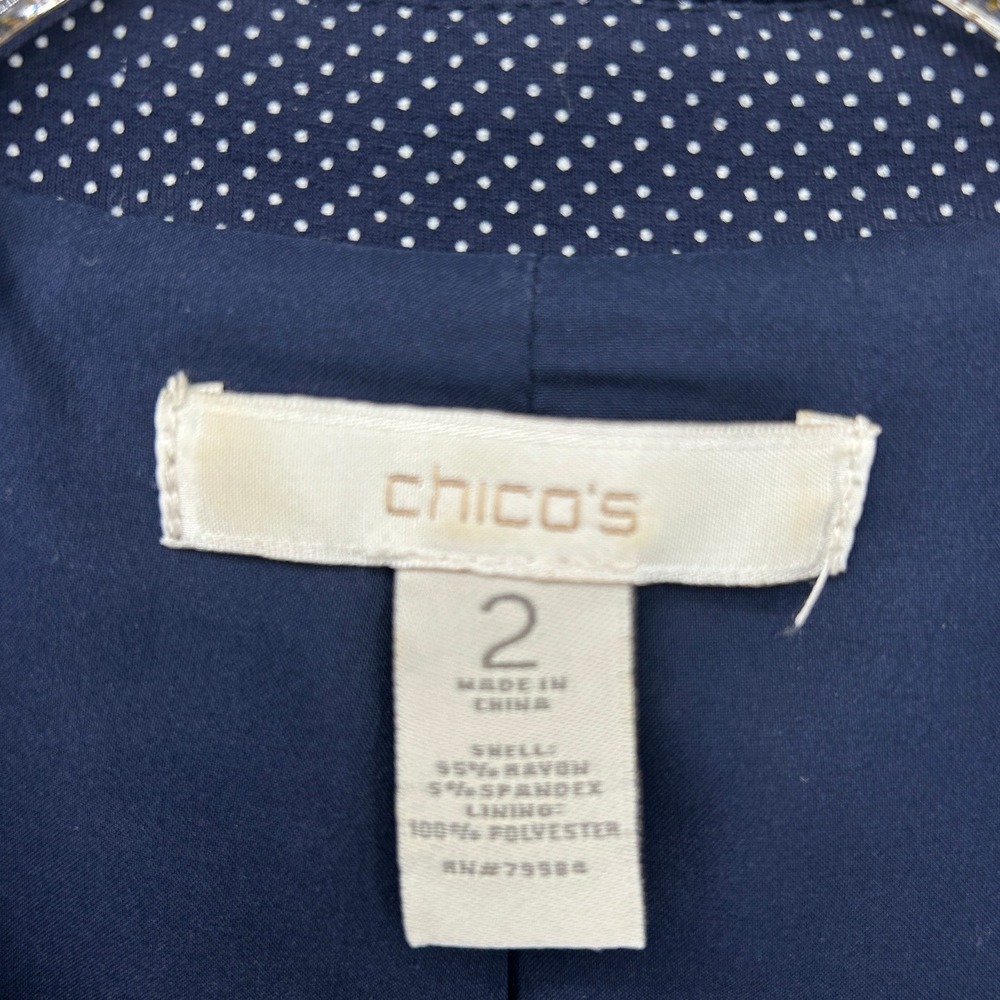 Chicos Navy Blue Polka Dot Single Button Blazer Jacket Size 2 (12/14) Workwear - Picture 3 of 8